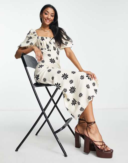 ASOS DESIGN high neck midi dress with channel detail in large scale floral