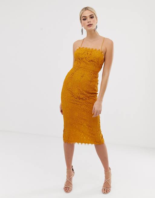 Asos design square neck shop midi pencil dress in lace