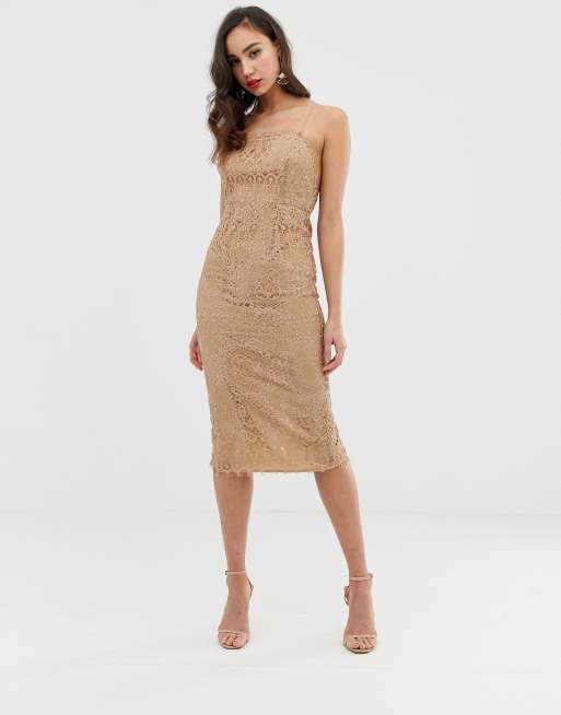 Asos design square neck shop midi pencil dress in lace