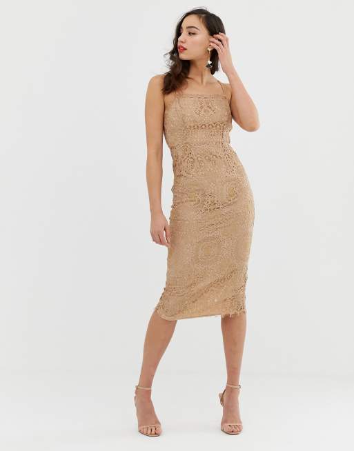 ASOS DESIGN Tall square neck midi pencil dress in lace