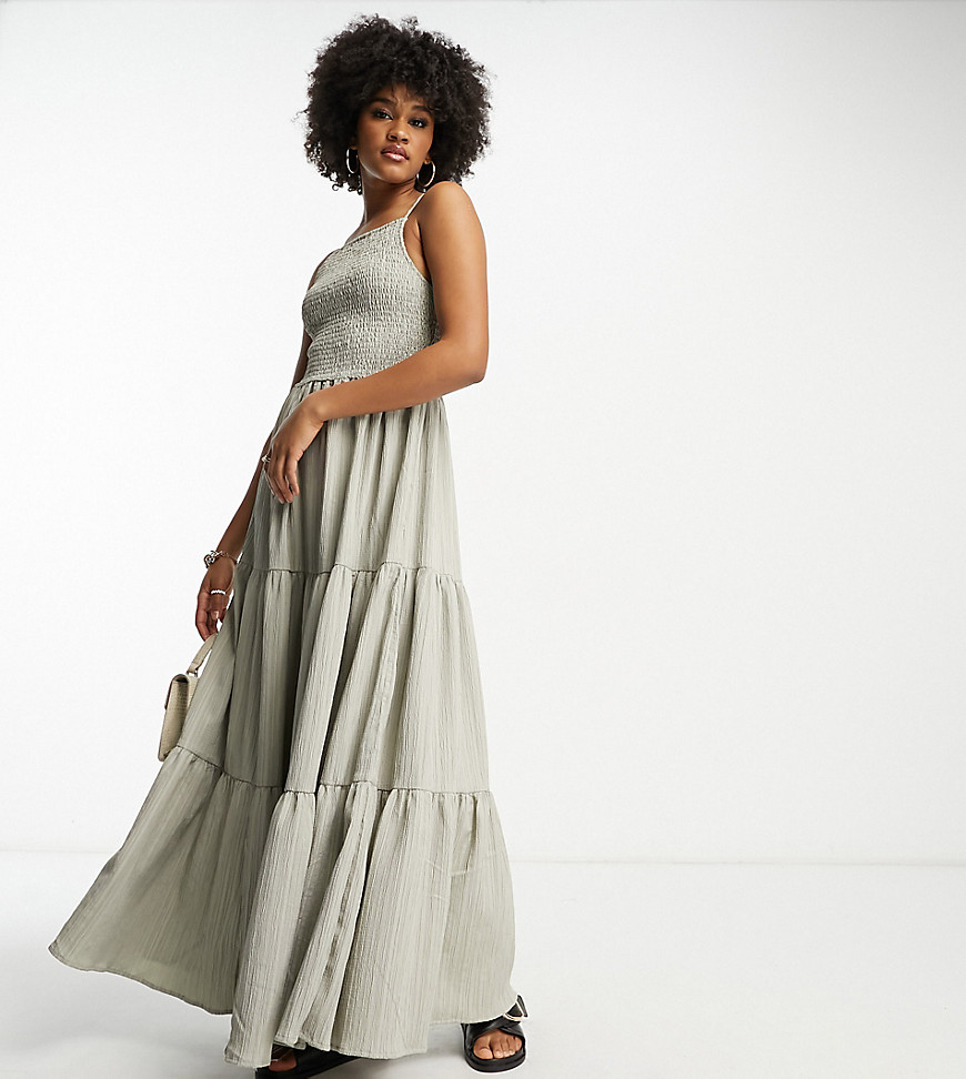 ASOS DESIGN Tall square neck shirred maxi sundress in sage green