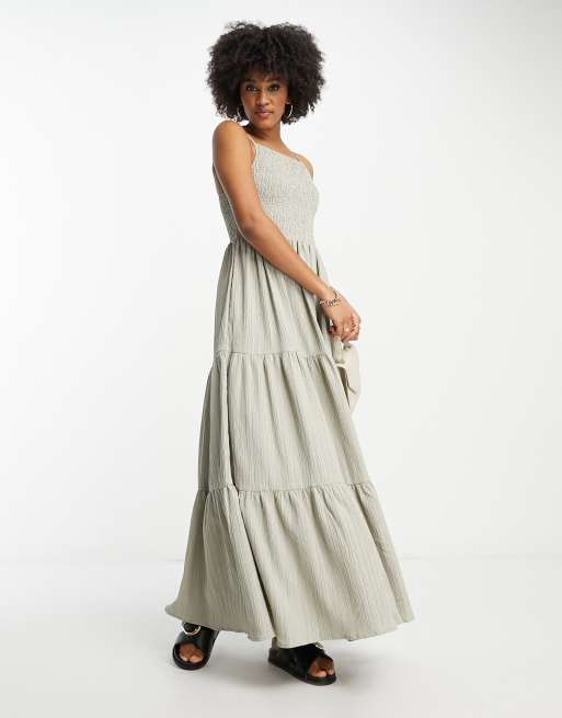 ASOS DESIGN Tall square neck shirred maxi sundress in sage green