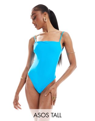 Asos Tall Asos Design Tall Square Neck Swimsuit In Bright Blue