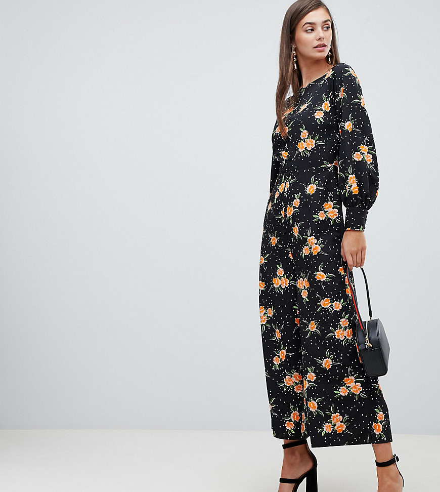 ASOS DESIGN Tall square neck tea jumpsuit in floral spot print-Multi