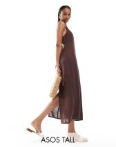 Topshop Tall cowl neck cami maxi slip dress in pink and yellow print