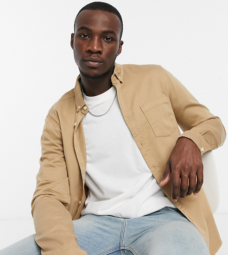 ASOS DESIGN Tall – Stenfärgad jeansskjorta i smal passform-Beige