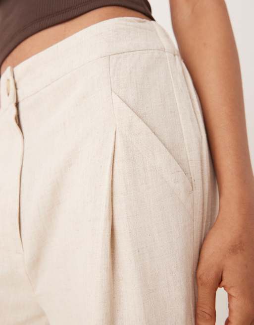 ASOS DESIGN Tall – Stenfärgade, avsmalnande linnebyxor med veck framtill, 2 av 5
