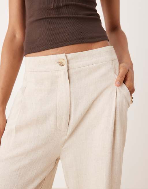 ASOS DESIGN Tall – Stenfärgade, avsmalnande linnebyxor med veck framtill, 4 av 5