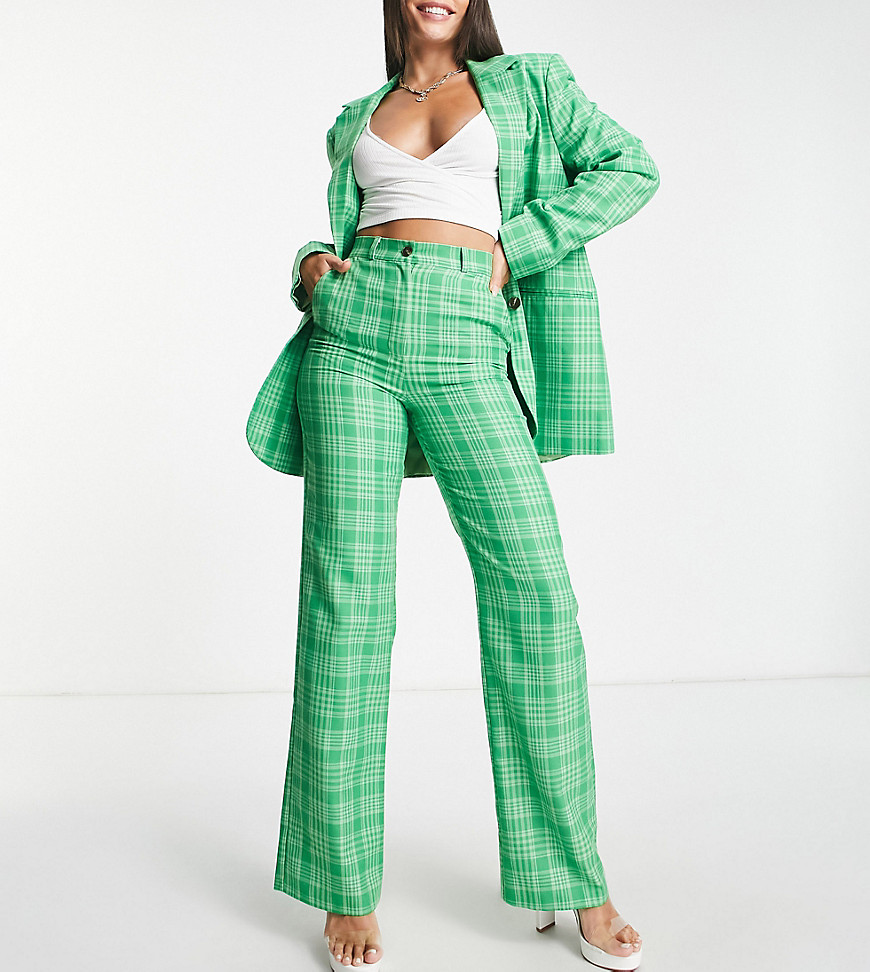 Asos Tall Asos Design Tall Straight Ankle Suit Pants In Green Check