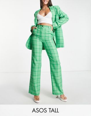 ASOS DESIGN Tall straight ankle suit trouser in green check