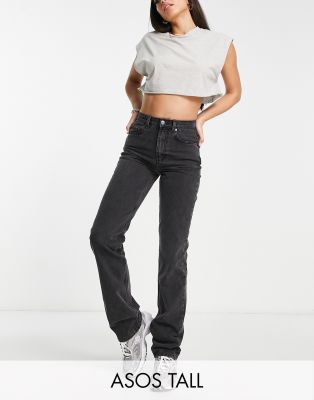 ASOS DESIGN Tall - Straight Jeans in verwaschenem Schwarz mit mittelhohem Bund