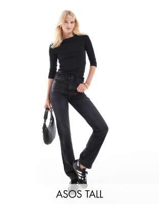 ASOS DESIGN Tall - Straight Jeans in verwaschenem Schwarz mit mittelhohem Bund