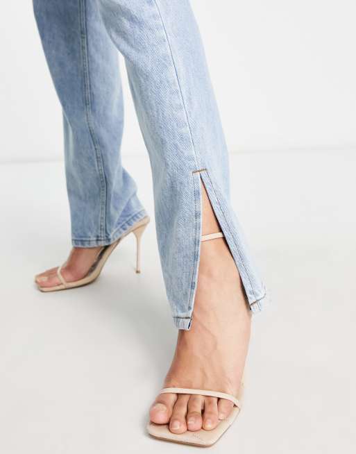 ASOS DESIGN Tall straight jeans in vintage light blue with slit hem, 3 of 4