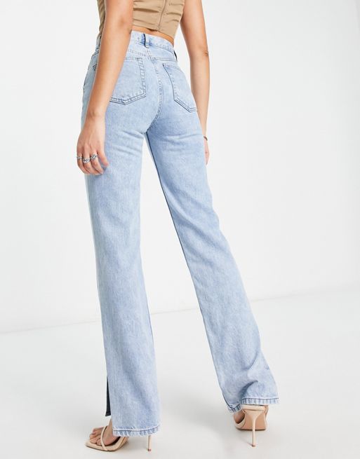 ASOS DESIGN Tall straight jeans in vintage light blue with split hem | ASOS