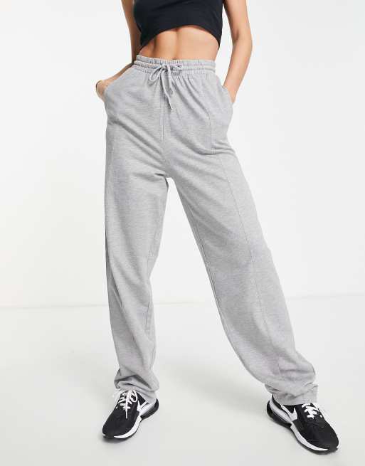 ASOS DESIGN Tall straight leg jogger with deep waistband and pintuck in  cotton in grey marl - GREY