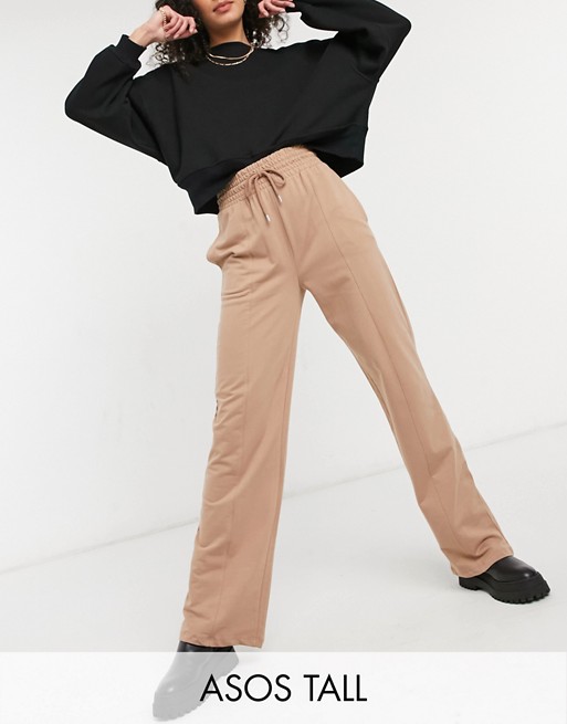 ASOS DESIGN Tall straight leg jogger with deep waistband and pintuck in organic cotton in fawn