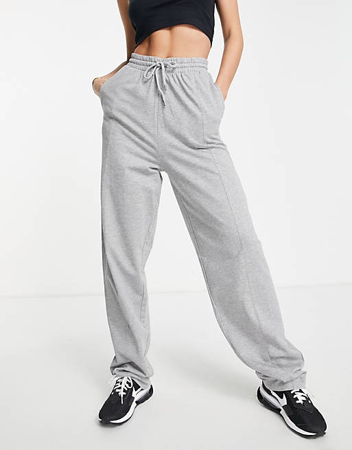 Women Tall straight leg jogger with deep waistband and pintuck in organic cotton in grey marl 
