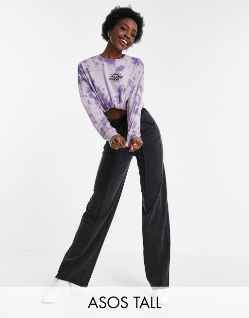 ASOS DESIGN Tall straight leg jogger with pintuck in acid wash in charcoal