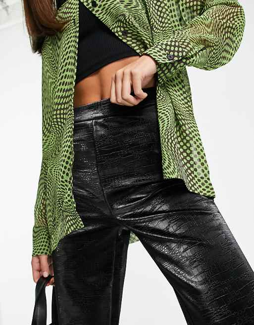 ASOS DESIGN Tall straight leg pants in iridescent croc faux ASOS DESIGN Tall straight leg pants in iridescent croc faux