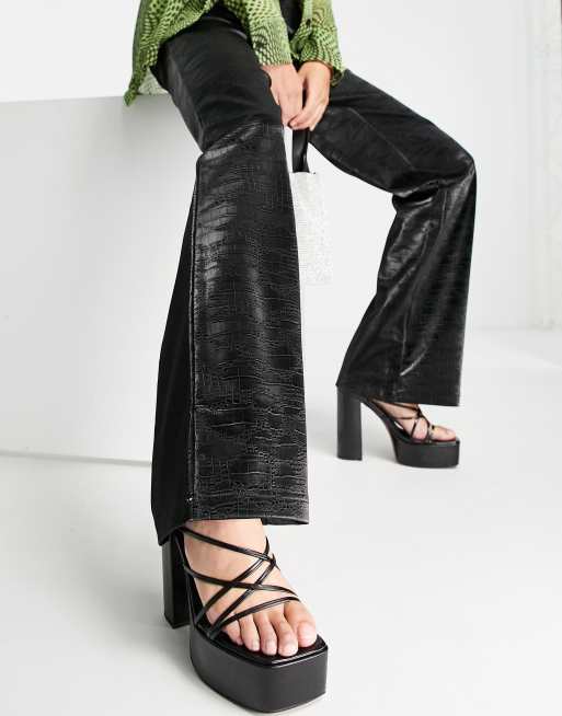 Pull&Bear high waisted faux leather flared pants in black