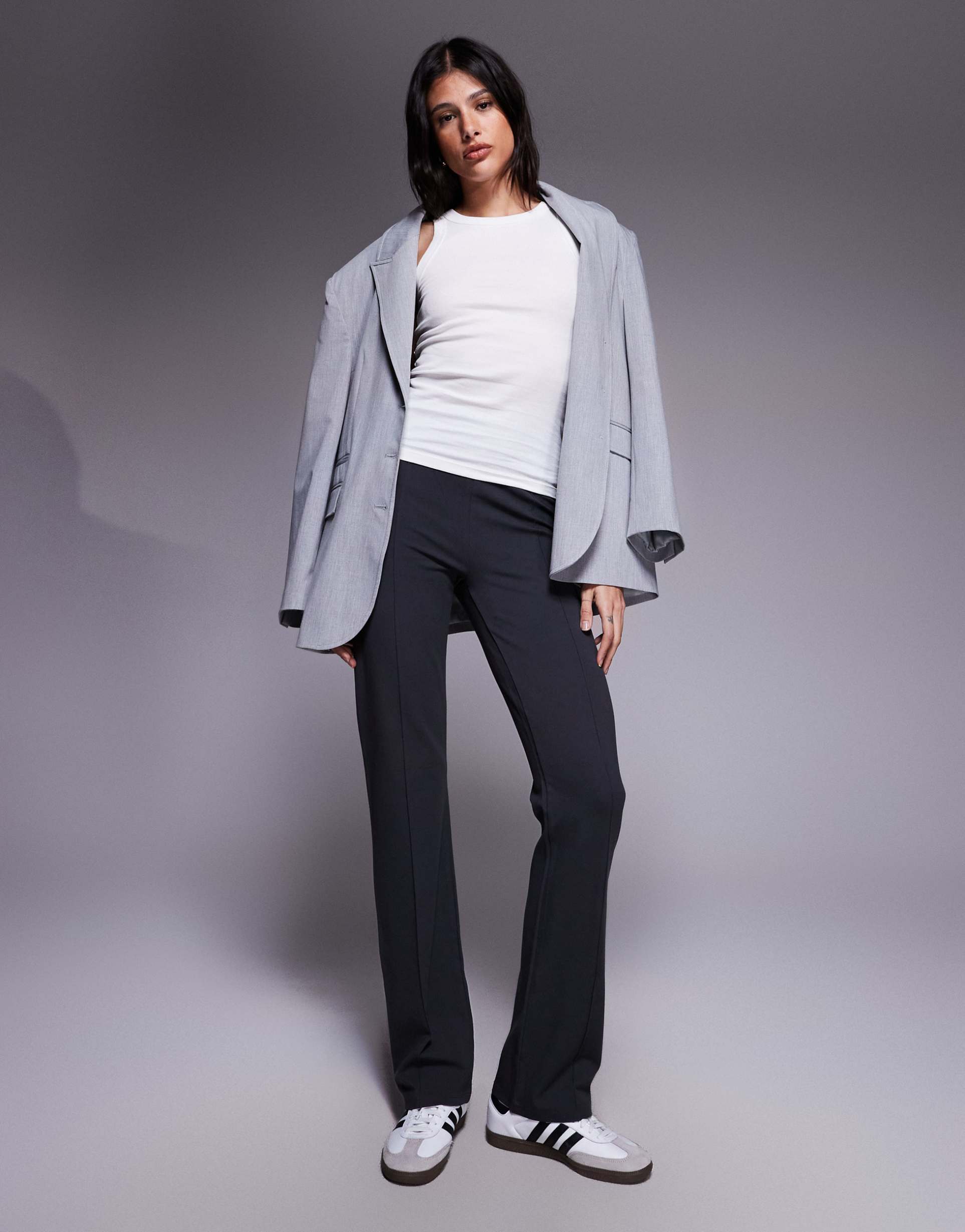 asos design tall straight leg pants with pintucks in charcoal