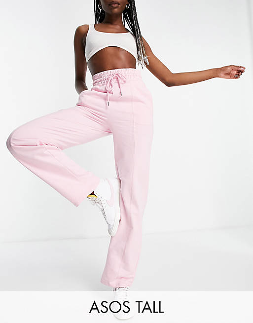ASOS DESIGN Tall straight leg sweatpants with deep waistband and pintuck in  cotton in baby pink - PINK