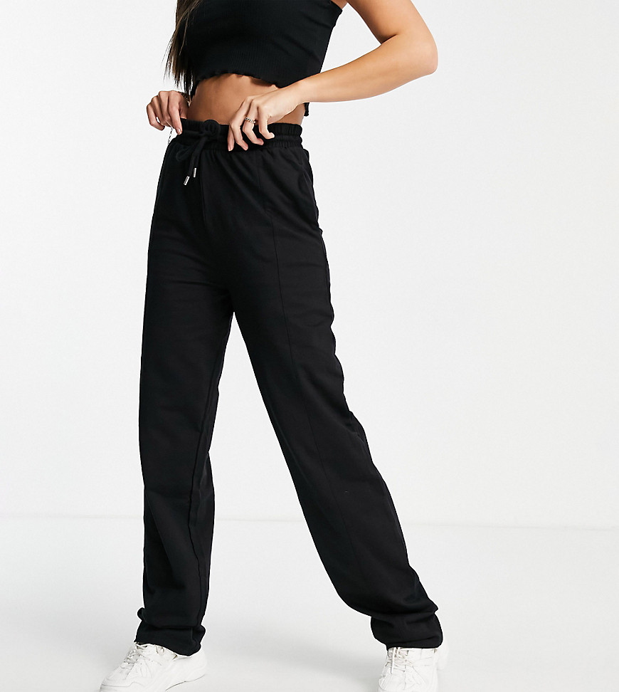 ASOS DESIGN Tall straight leg sweatpants with deep waistband and pintuck in cotton in black - BLACK
