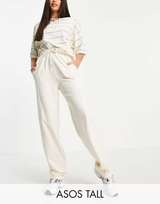 ASOS DESIGN Tall straight leg sweatpants with deep waistband and pintuck in cotton in cream CREAM ASOS