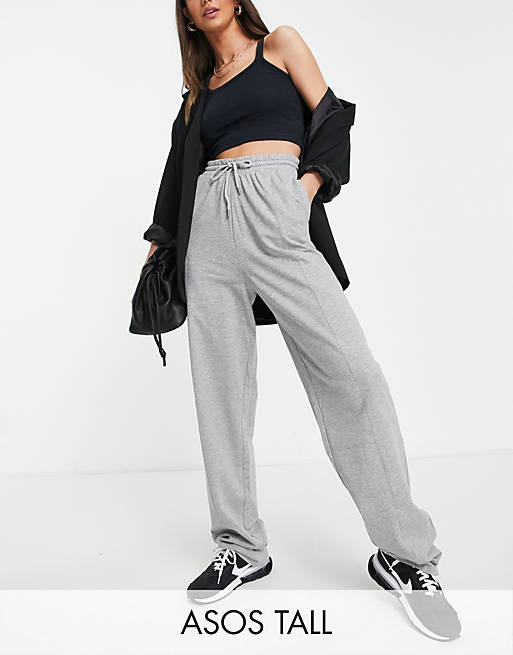 ASOS DESIGN Tall straight leg sweatpants with deep waistband and pintuck in  cotton in gray heather - GRAY