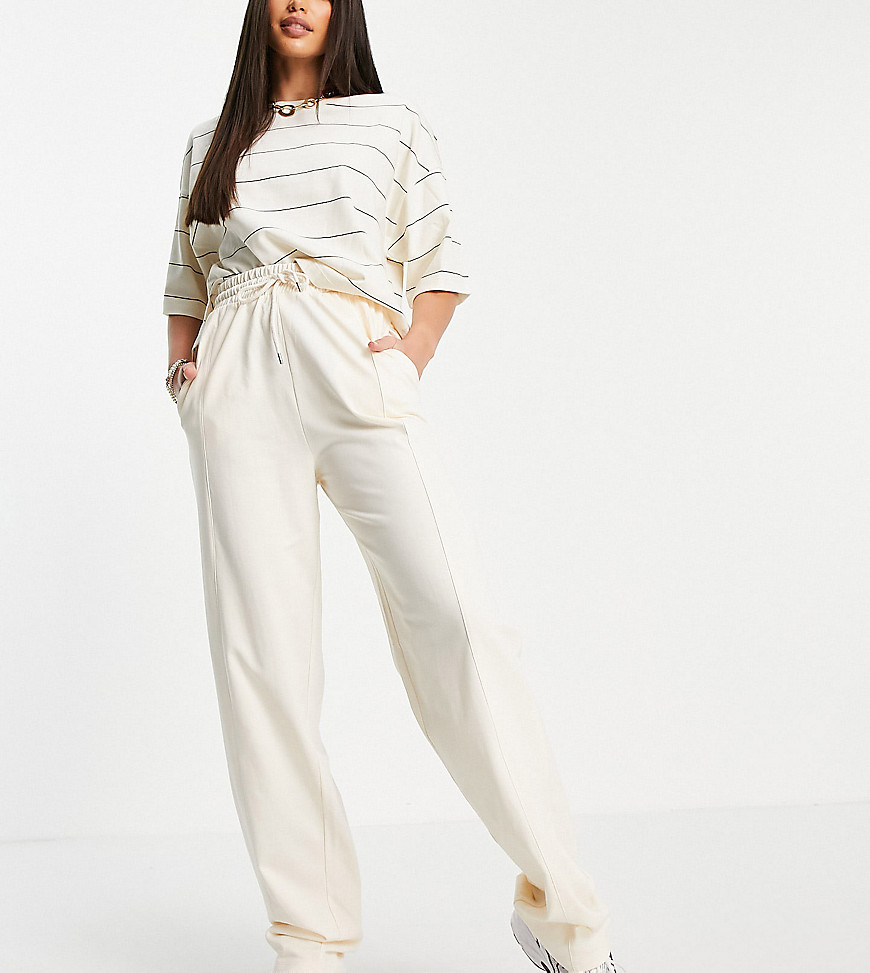 ASOS DESIGN Tall straight leg sweatpants with deep waistband and pintuck in organic cotton in cream-White