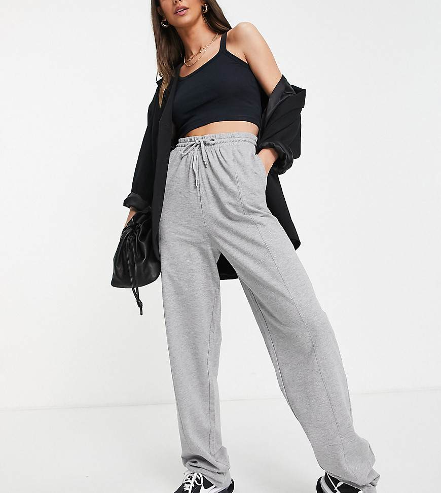 ASOS DESIGN Tall straight leg sweatpants with deep waistband and pintuck in organic cotton in gray heather-Grey