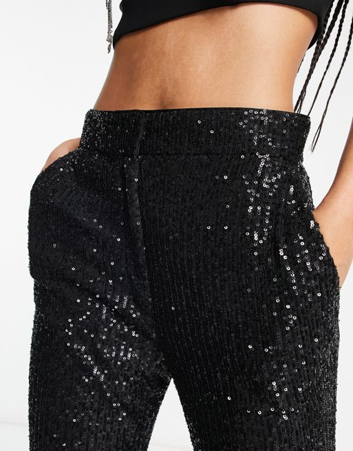 ASOS DESIGN Tall extreme flare sequin pants in black