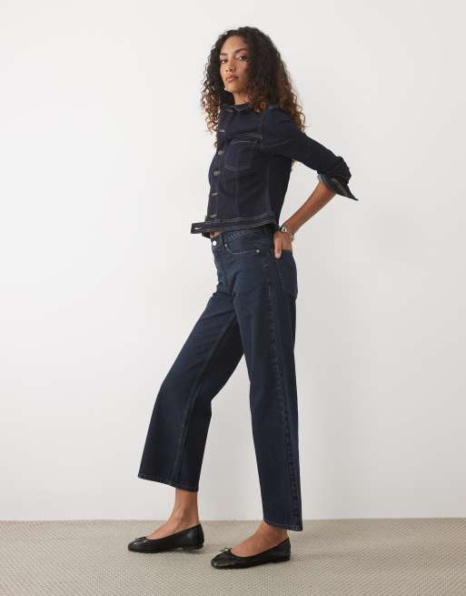 ASOS DESIGN Tall straight wide leg jeans in dark mid wash, 2 of 5