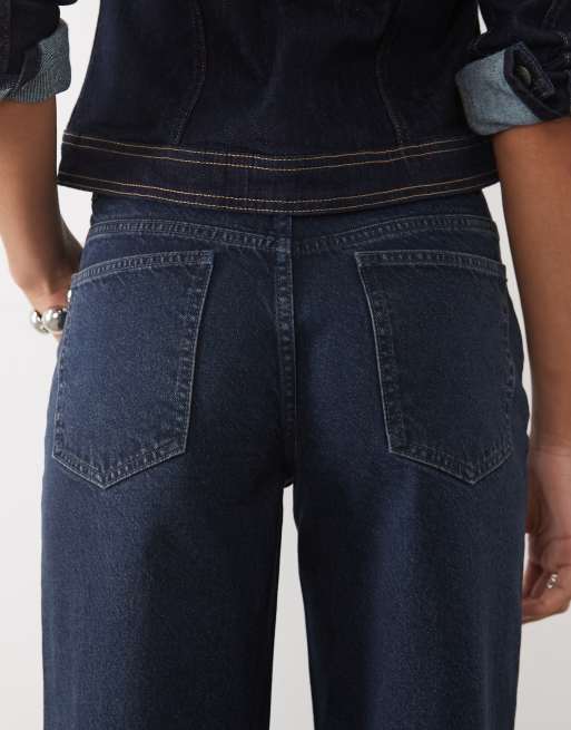 ASOS DESIGN Tall straight wide leg jeans in dark mid wash, 4 of 5