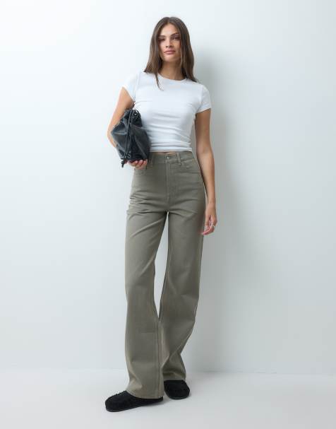 ASOS DESIGN Tall straight wide leg jeans in khaki - view 1