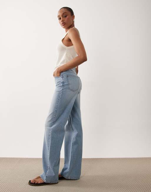ASOS DESIGN Tall straight wide leg jeans in light wash blue, 2 of 5