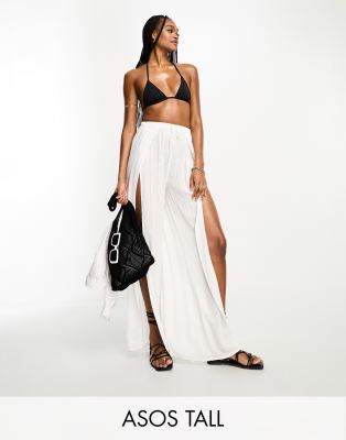 ASOS DESIGN Tall - Strandbukser med vidde og høje slidser i cremehvid - view 1