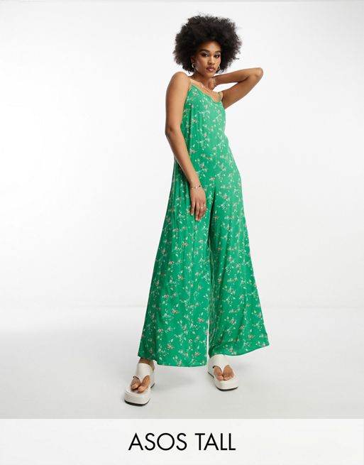 FhyzicsShops DESIGN Tall strappy culotte jumpsuit in green floral print