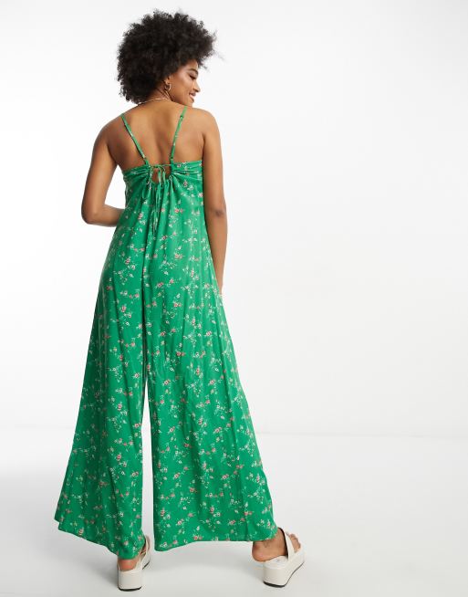 ASOS DESIGN strappy culotte jumpsuit in green floral print