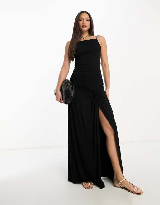 ASOS DESIGN Tall strappy maxi dress with twist detail in black | ASOS