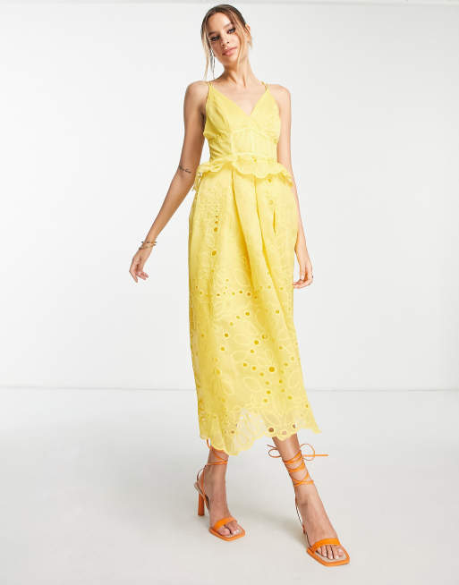 Mustard lace midi outlet dress