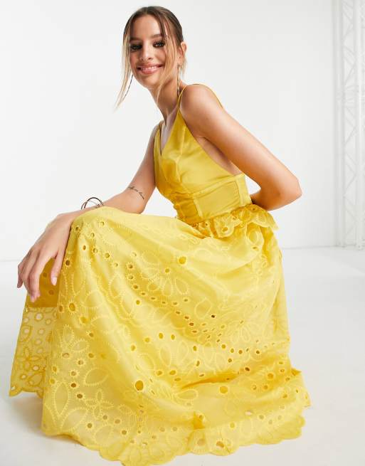 Asos yellow outlet embroidered dress