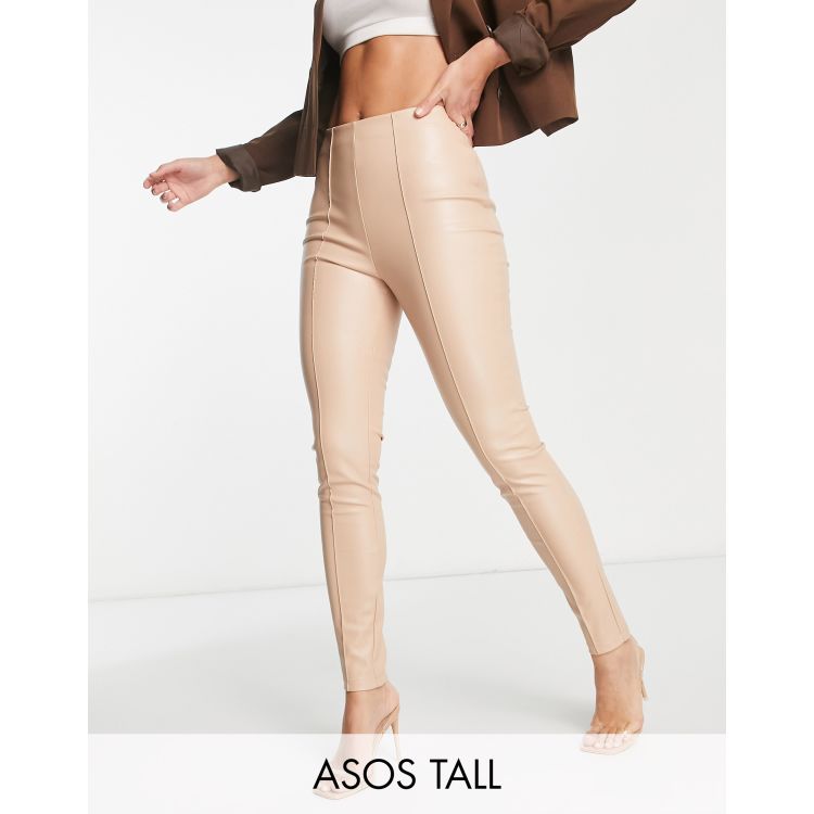 ASOS DESIGN Tall stretch faux leather cigarette pant in stone