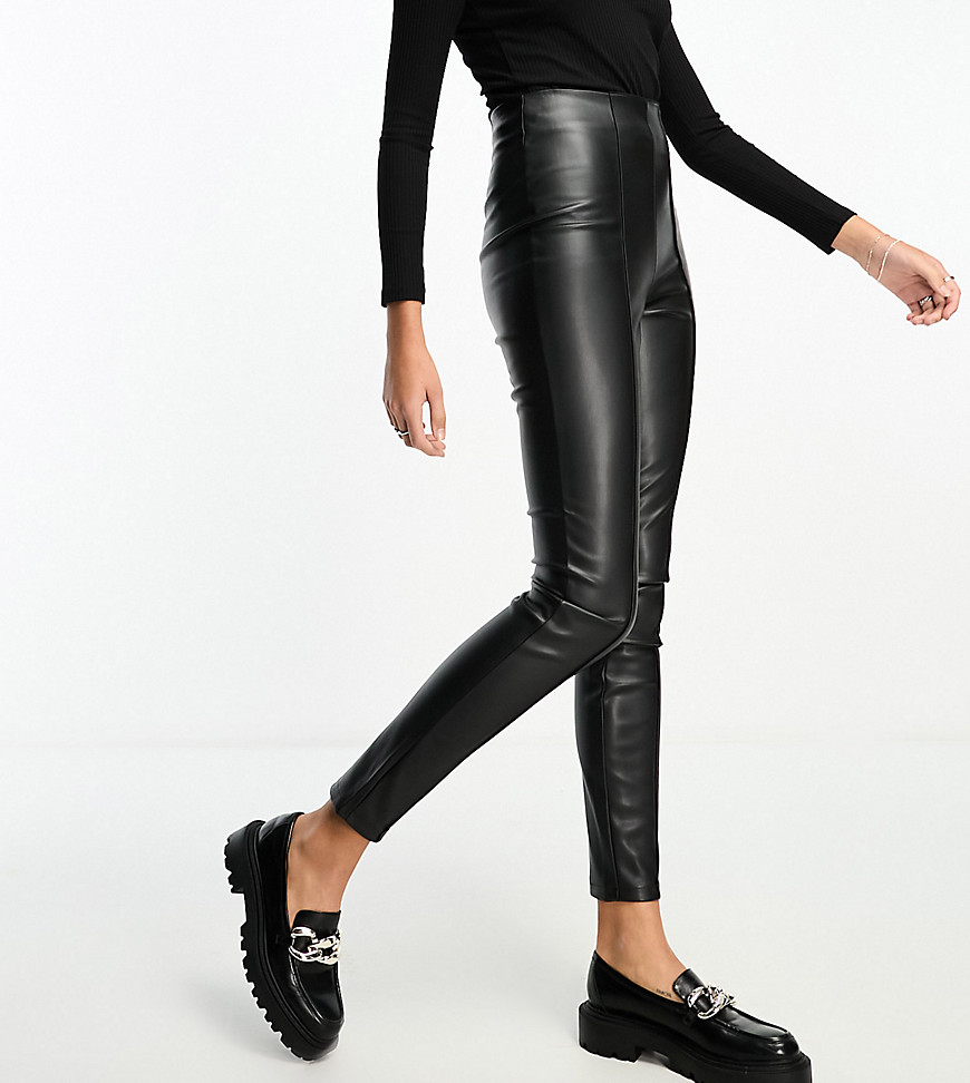 ASOS DESIGN Tall stretch faux leather cigarette trouser in black