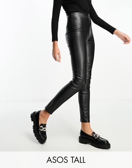 ASOS DESIGN Tall stretch faux leather cigarette trouser in black