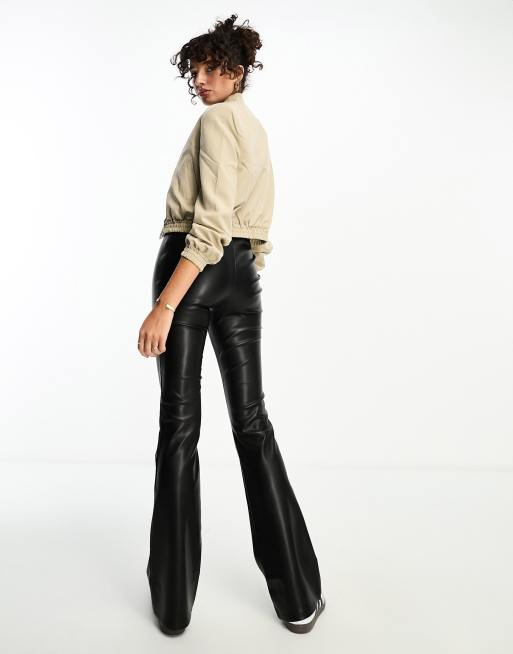 ASOS DESIGN Tall stretch faux leather flare trouser in black