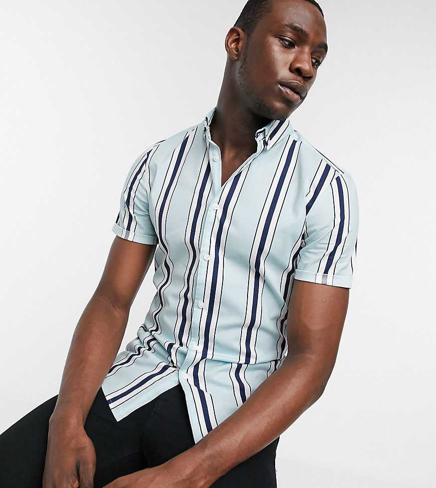 ASOS DESIGN Tall stretch skinny blue narrow stripe shirt