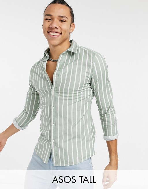 ASOS DESIGN Tall stretch skinny oxford shirt in mint stripe