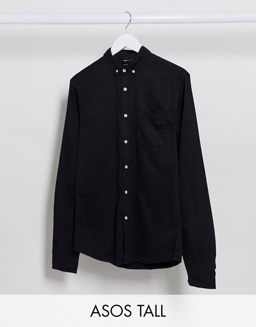 ASOS DESIGN Tall stretch slim denim shirt in black