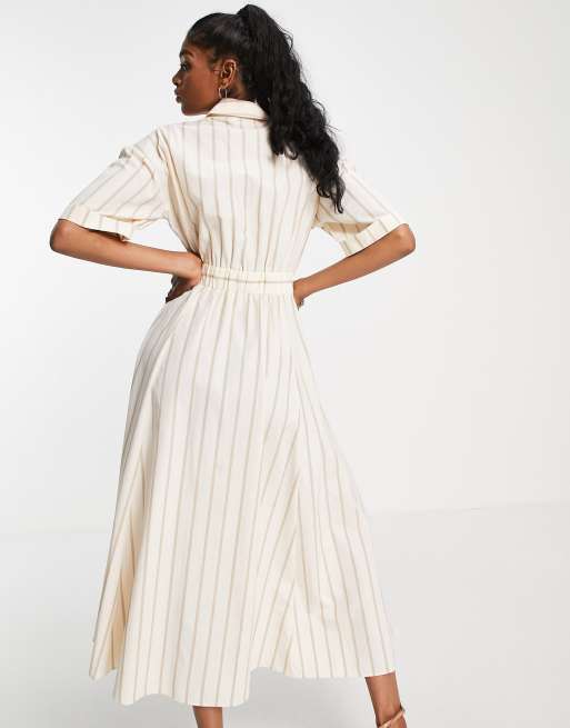 ASOS DESIGN Tall - Stribet midi-skjortekjole med gennemgående knapper og elastisk talje, 2 af 4